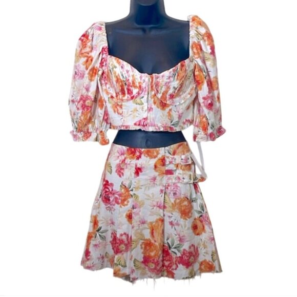 For Love and Lemons Peony Cropped Blouse and skirt set size Large - Picture 1 of 10